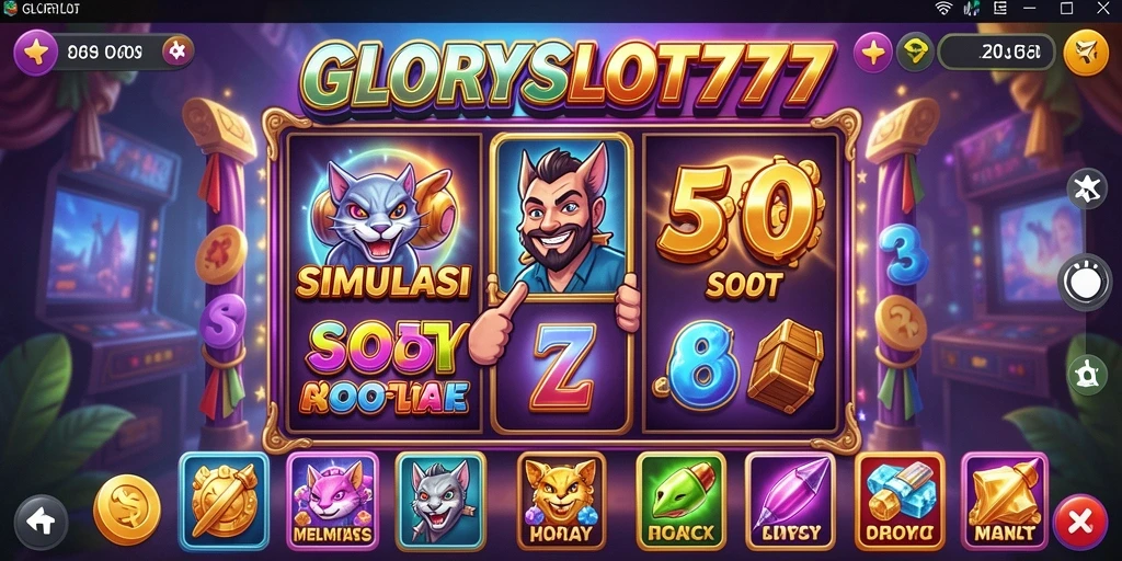 Menampilkan gameplay menarik dari GLORYSLOT777 dengan desain slot yang menarik.