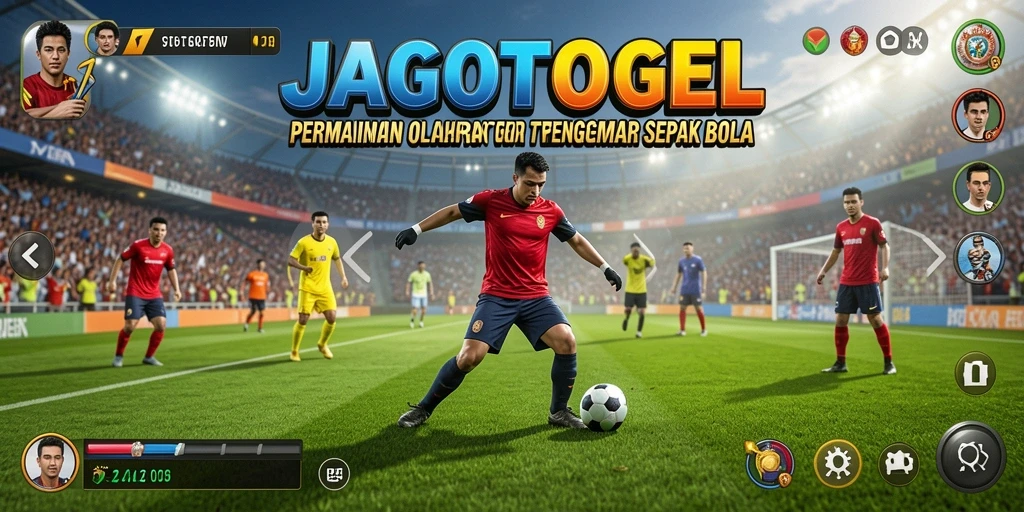 Screenshot permainan JAGOTOGEL menampilkan aksi seru di lapangan sepak bola.
