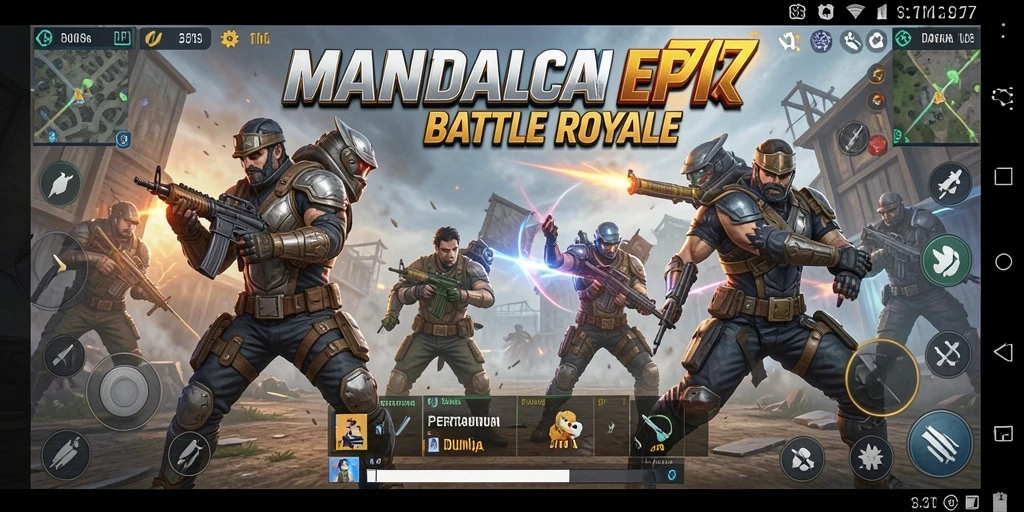 Tampilan gameplay mendebarkan dari MANDALA77 dalam pertempuran Battle Royale.