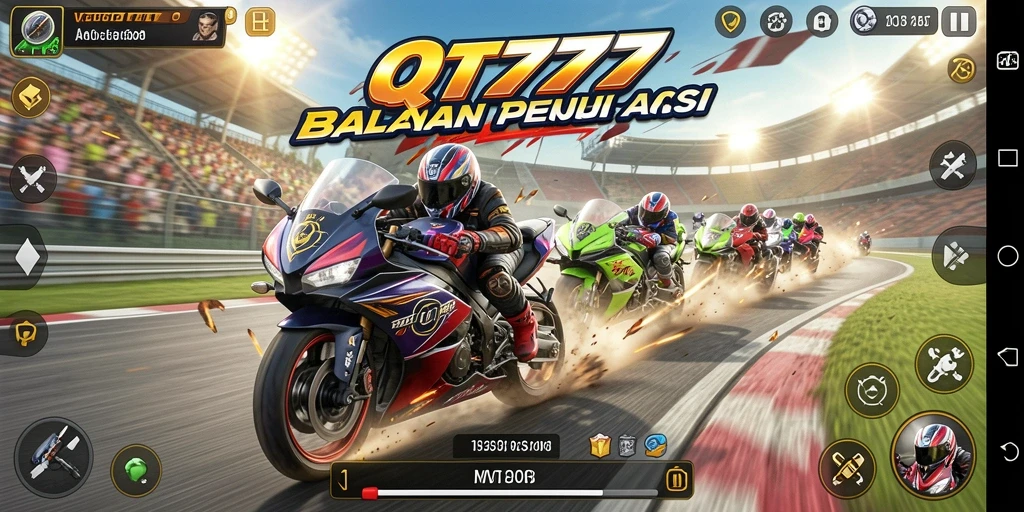 Screenshot menunjukkan aksi balapan motor yang seru dan mendebarkan.