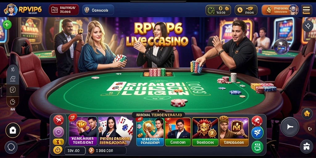 Tampilan screenshot RPVIP6 menampilkan dealer langsung yang interaktif dalam permainan kasino.